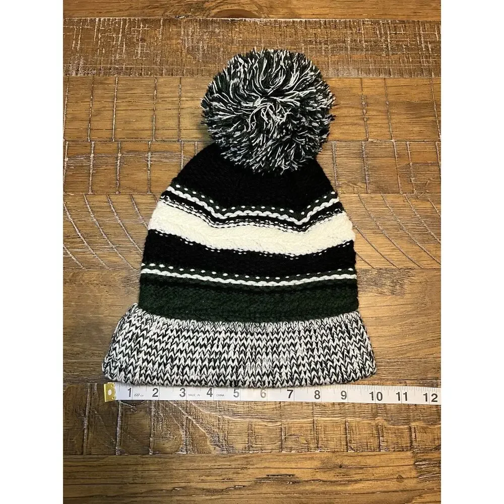 Sport-Tek Kids Pom-Pom Beanie Black White Green Winter Cozy Casual Outdoors